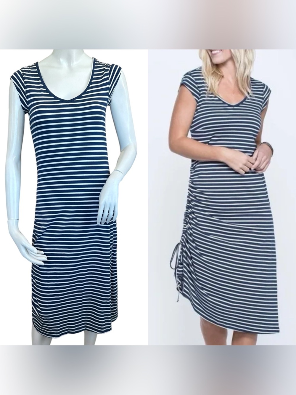 Toad & Co “Muse” Coastal Navy Blue & White Striped Casual Midi Dress Size XSmall